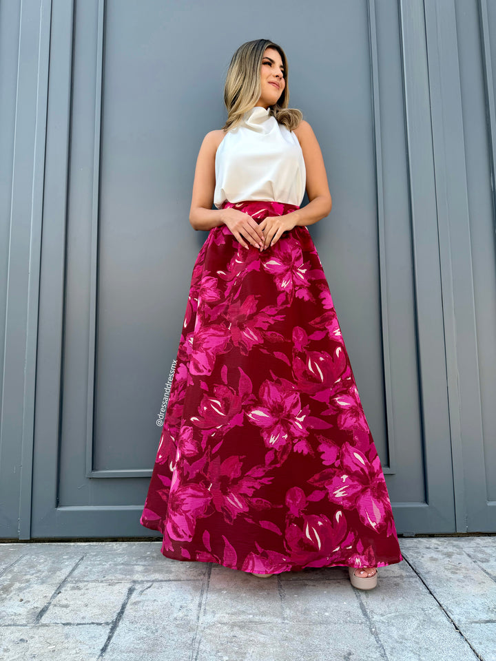 Falda vino estampada