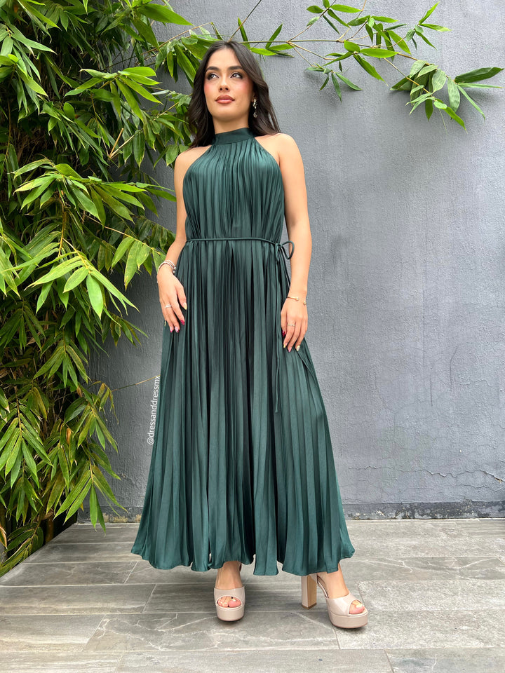 Vestido midi tableado verde