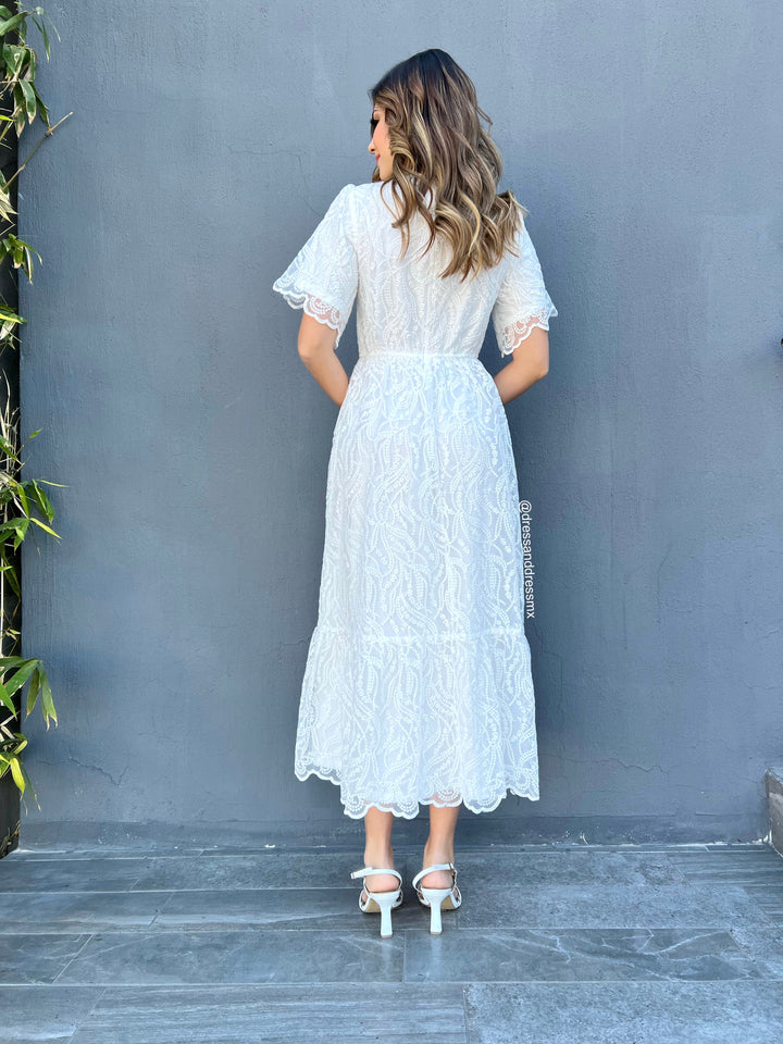 Vestido midi blanco manga