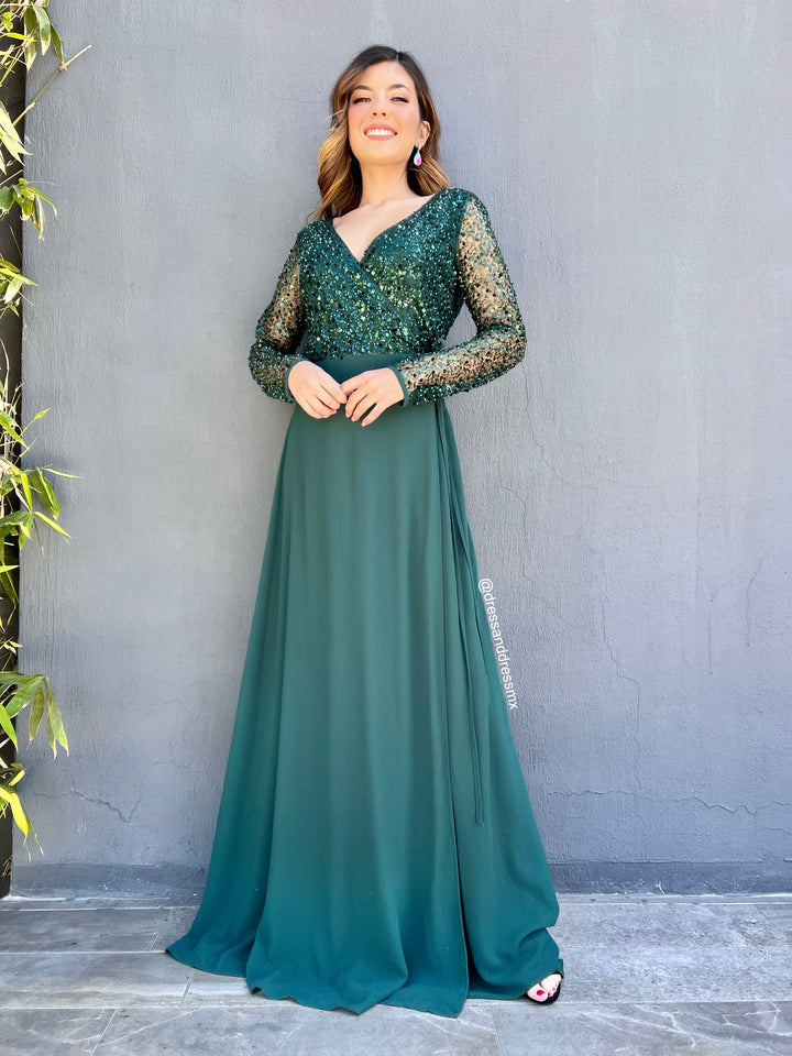 Vestido verde lentejuelas