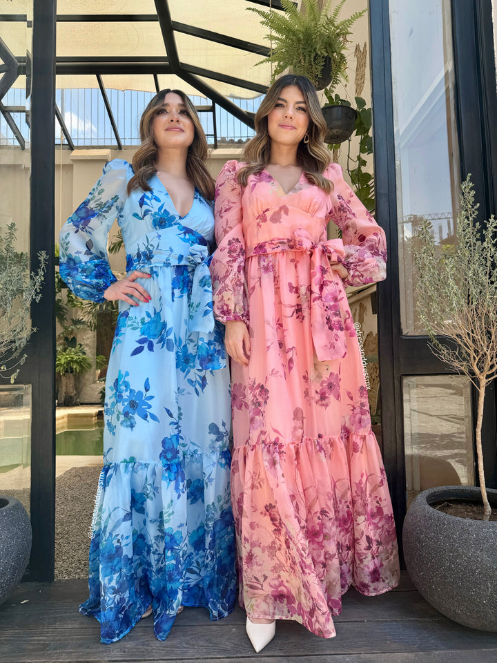 Maxivestido azul flores