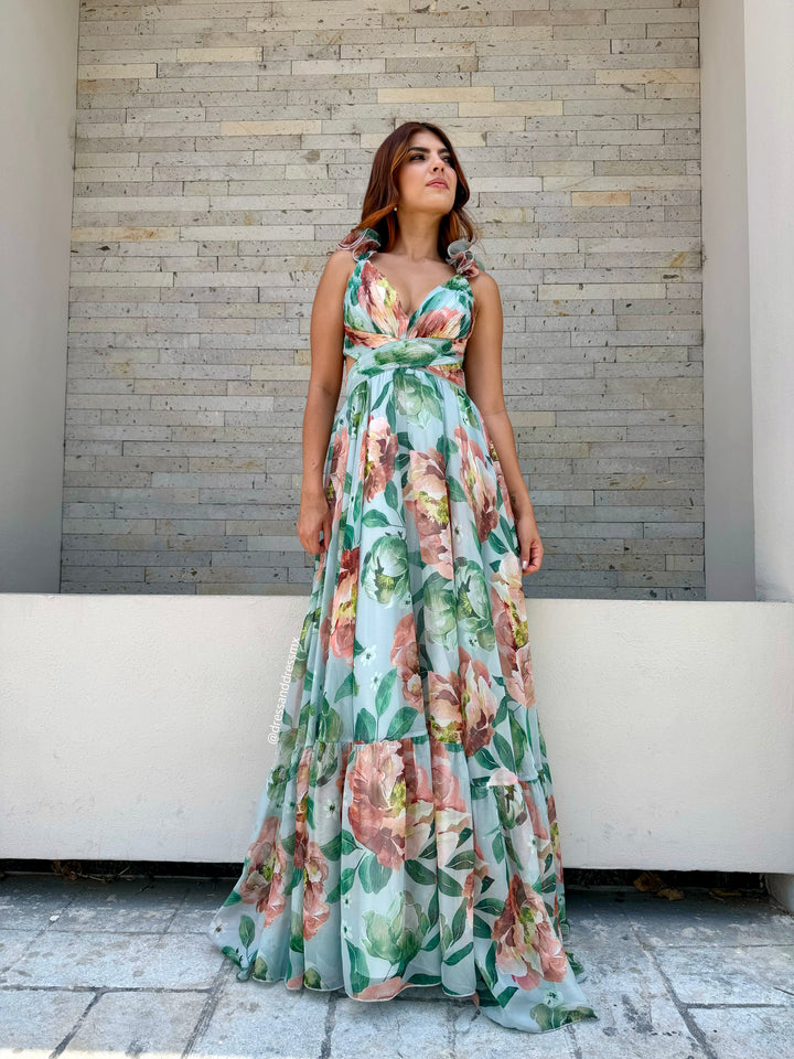 Vestido floral aqua