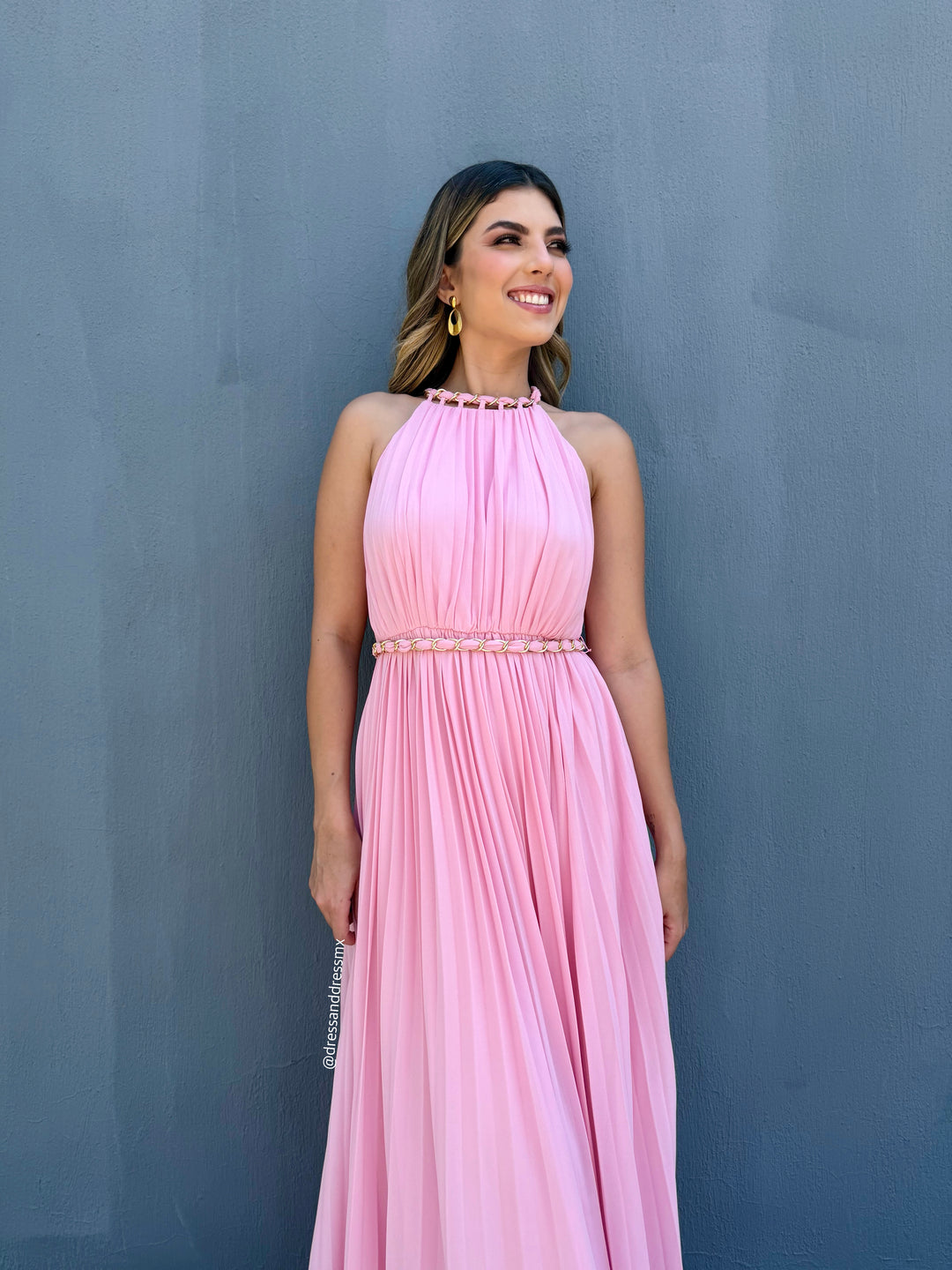 Vestido tableado rosa