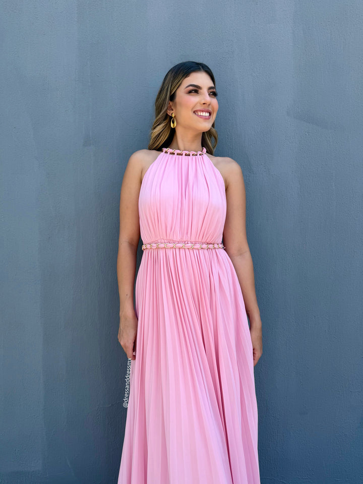 Vestido tableado rosa