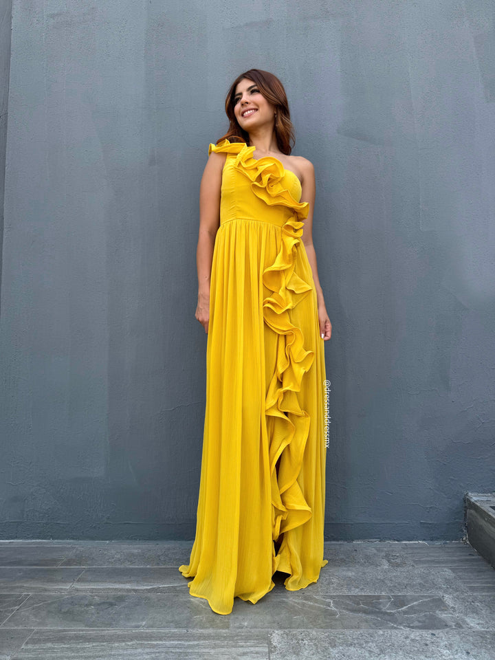 Vestido volantes amarillo