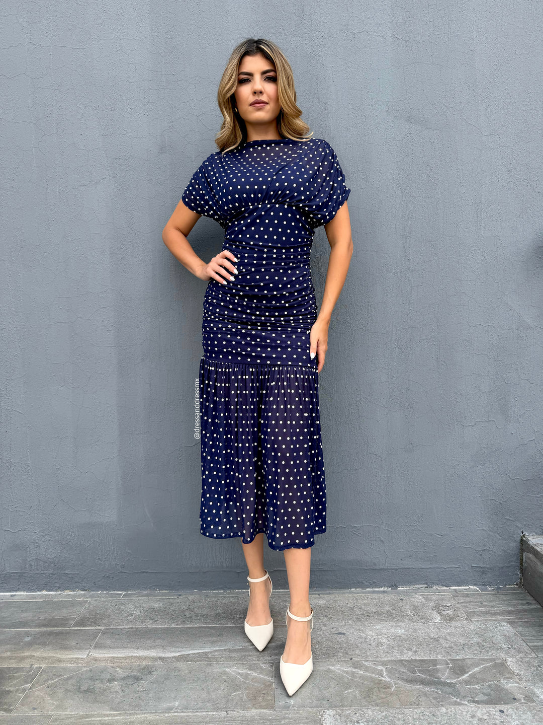 Vestido navy polkadot