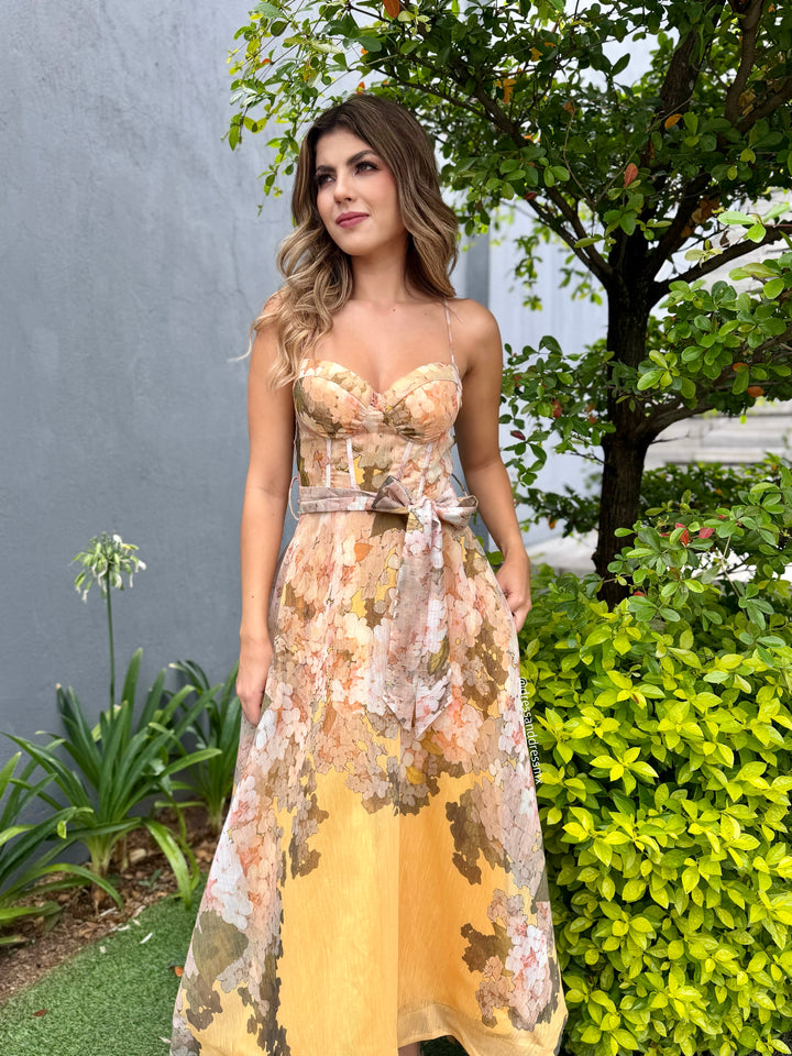 Vestido midi flores amarillo