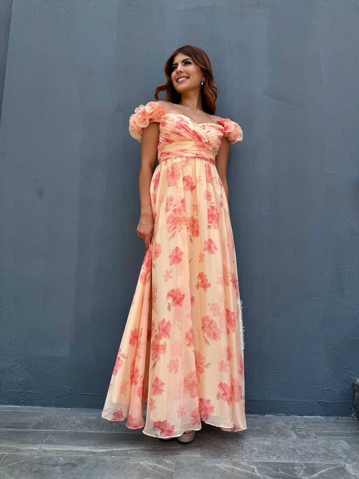 Vestido floral durazno
