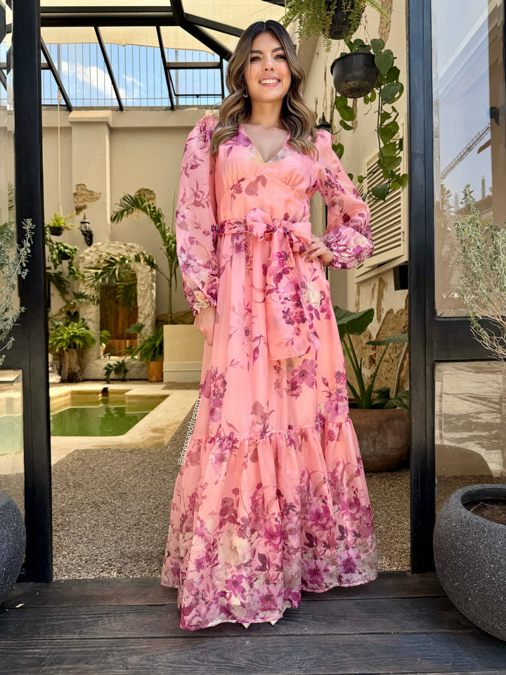 Maxivestido durazno flores