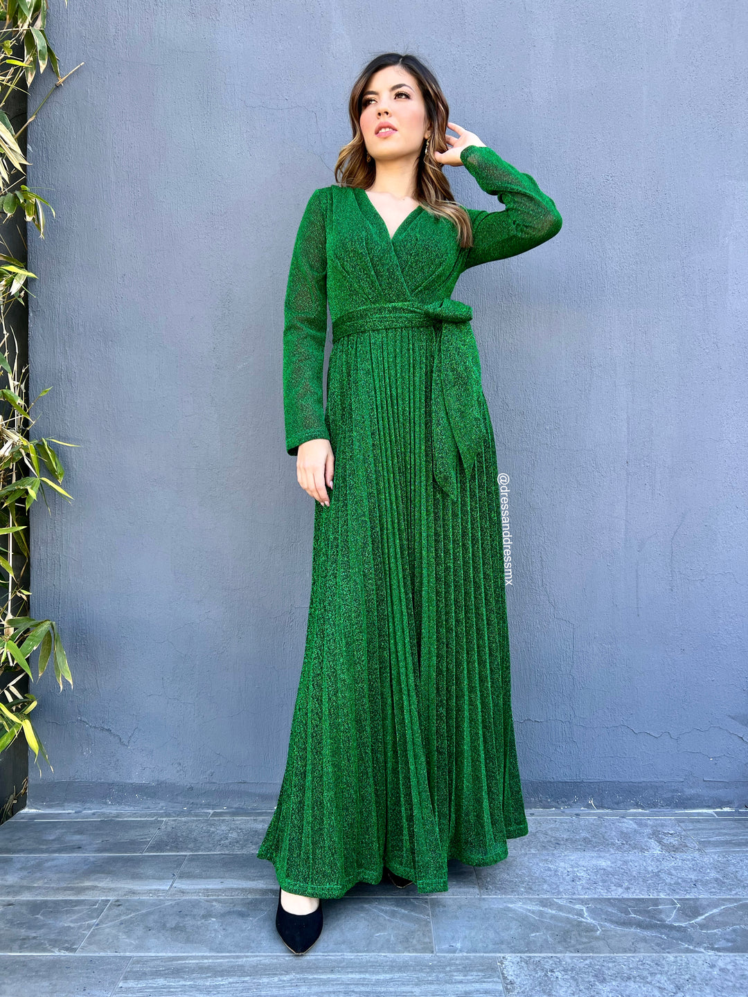 Vestido tableado brillos