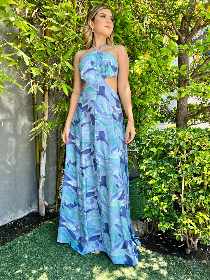 Vestidos estampados azules cut out