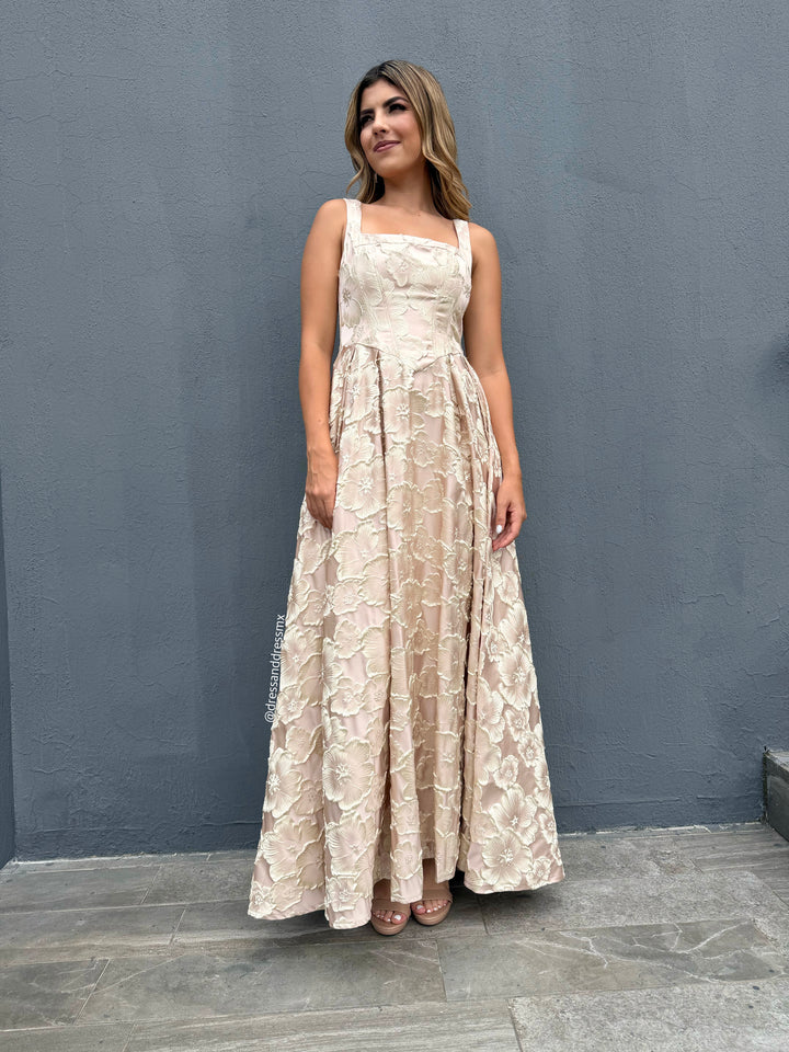 Vestido champagne flores