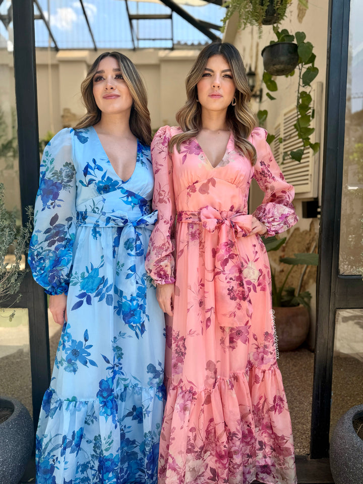 Maxivestido azul flores