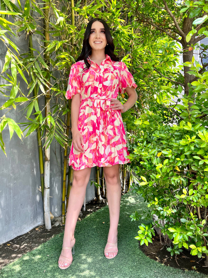 Vestido hojas rosas