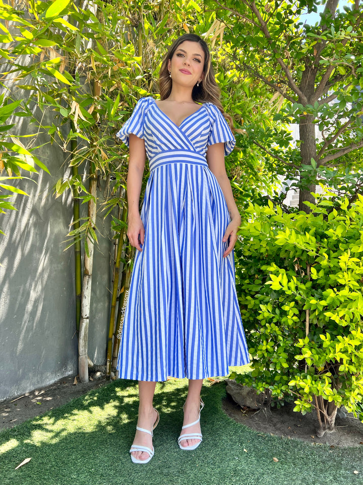 Vestido midi rayas azules