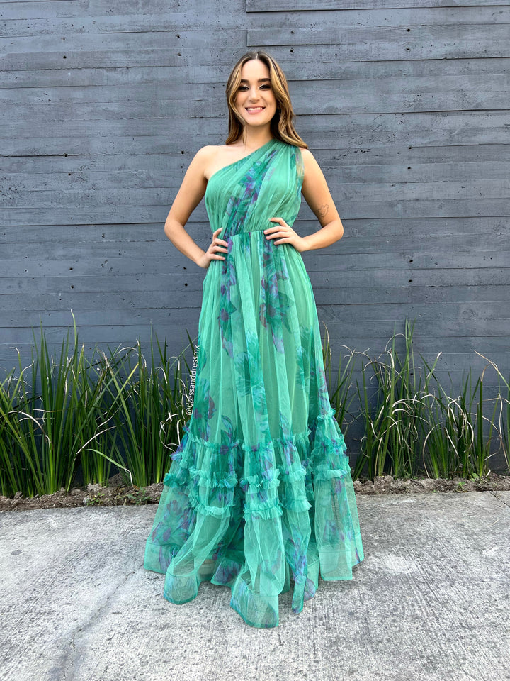 Vestido verde estampado un tirante