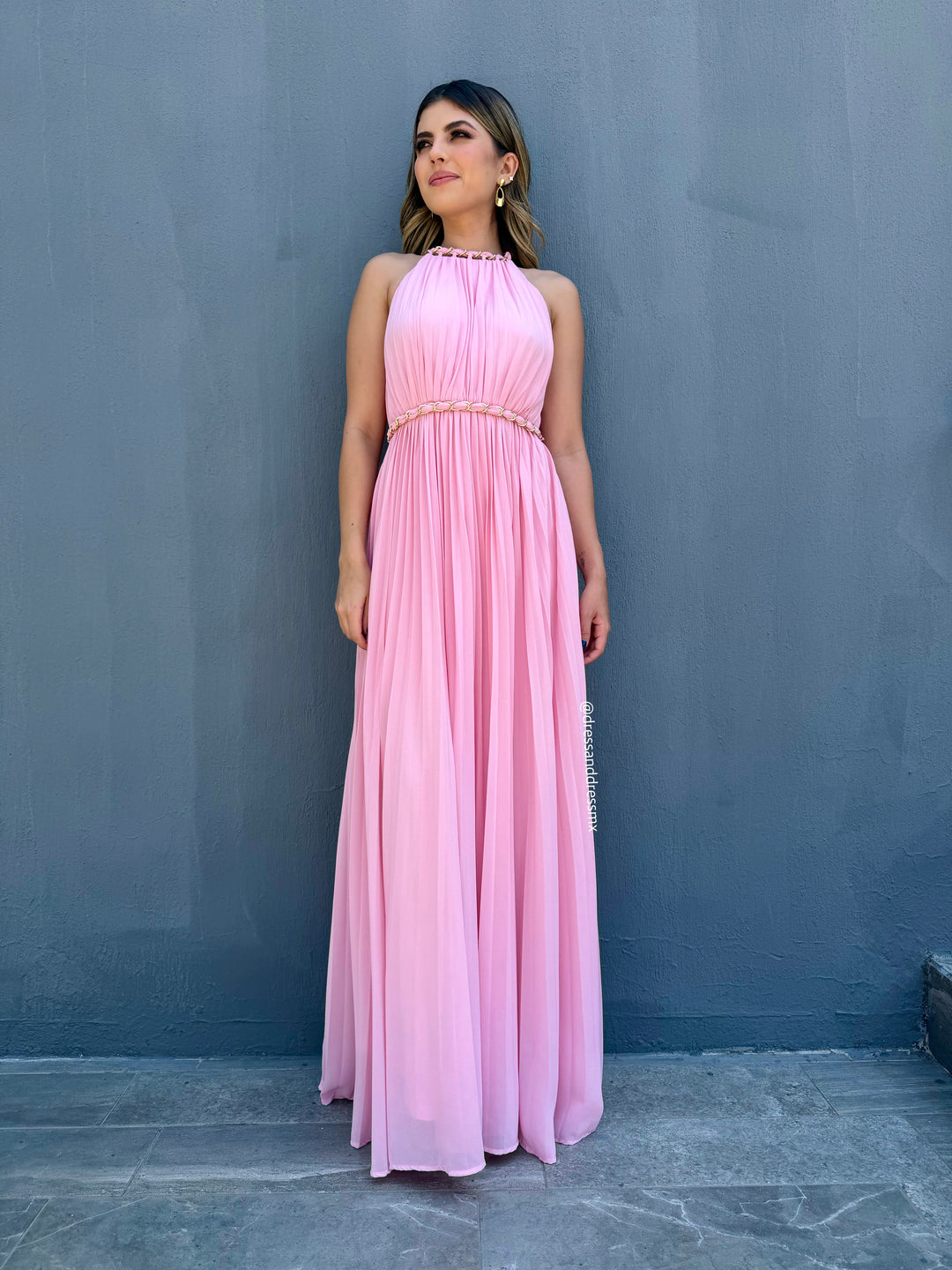 Vestido tableado rosa