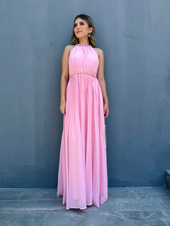 Vestido tableado rosa