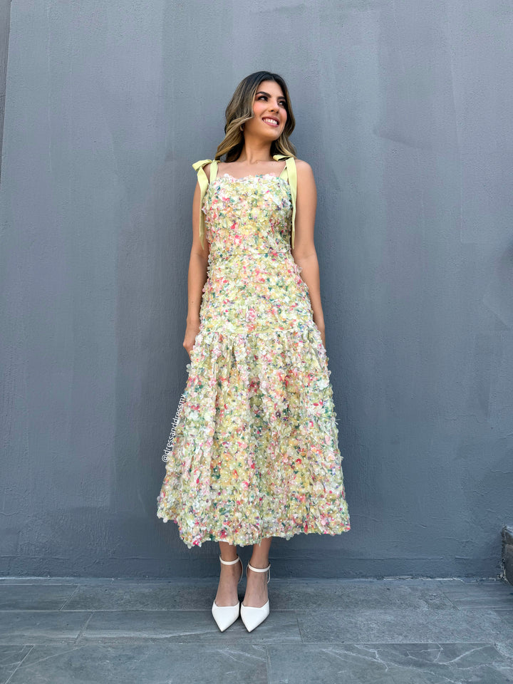 Vestido midi verdesito florecitas