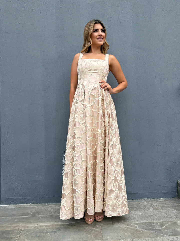 Vestido champagne flores