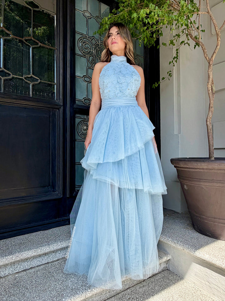 Vestido tul babyblue bordado