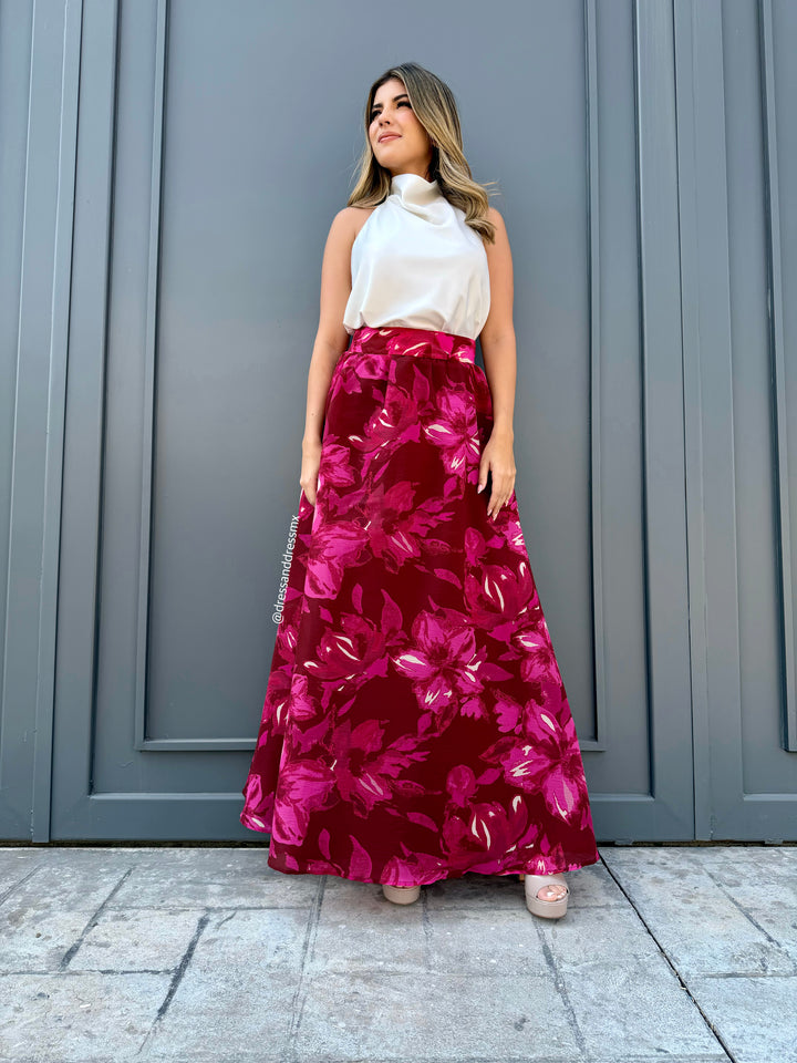Falda vino estampada