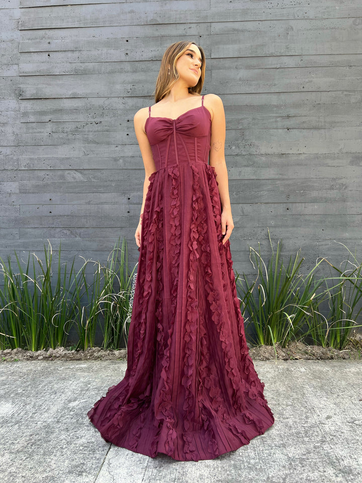 Vestido vino flores 3D