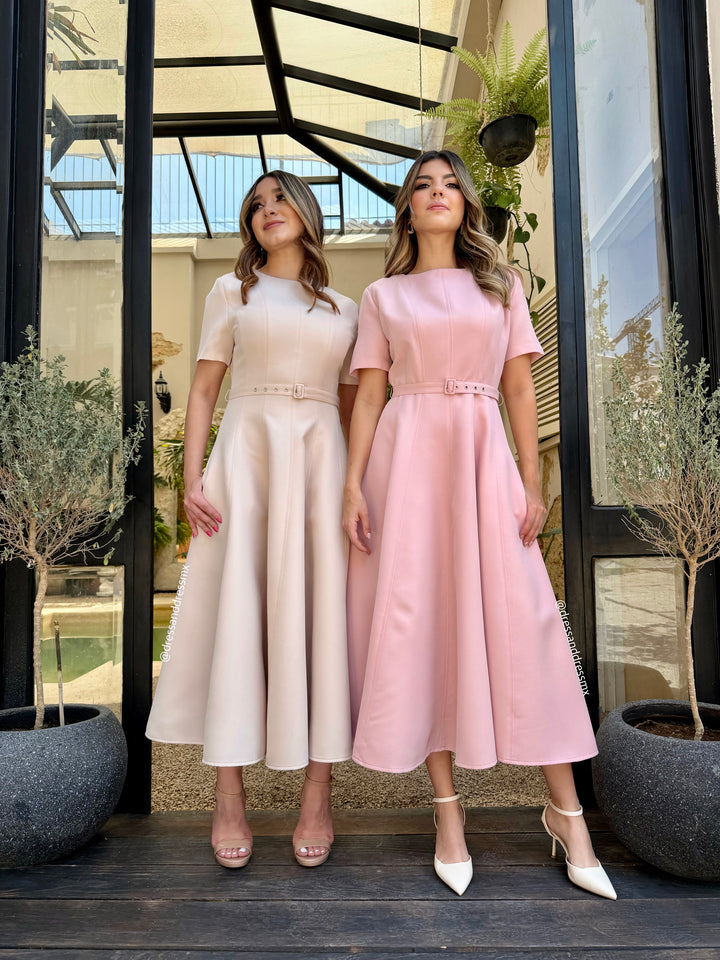 Vestido midi línea A light beige