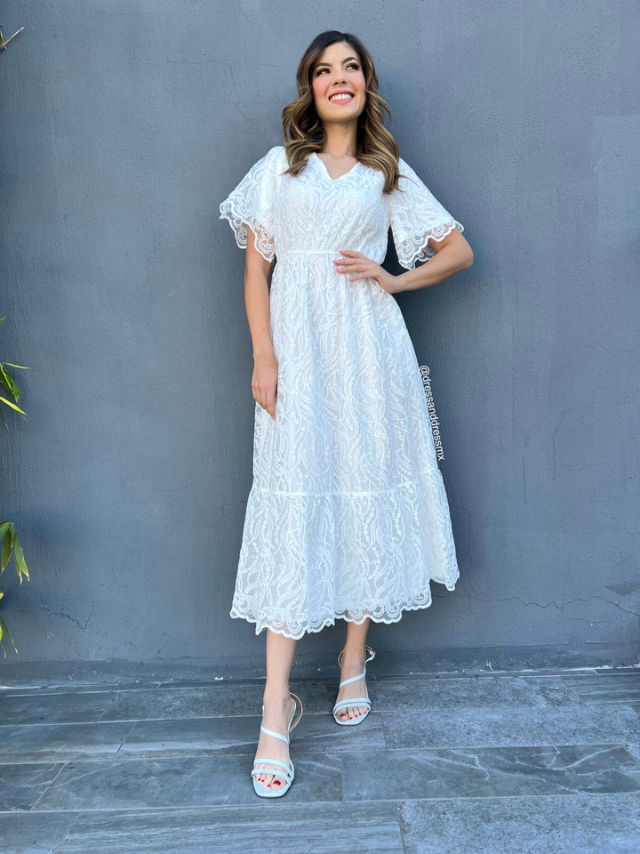 Vestido midi blanco manga