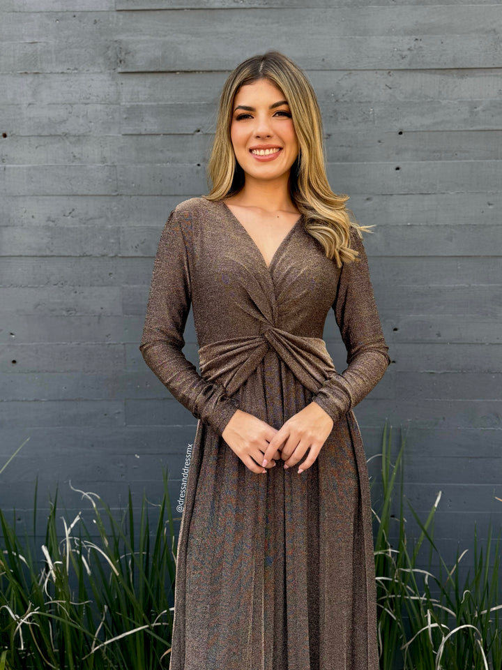 Vestido bronce brillos