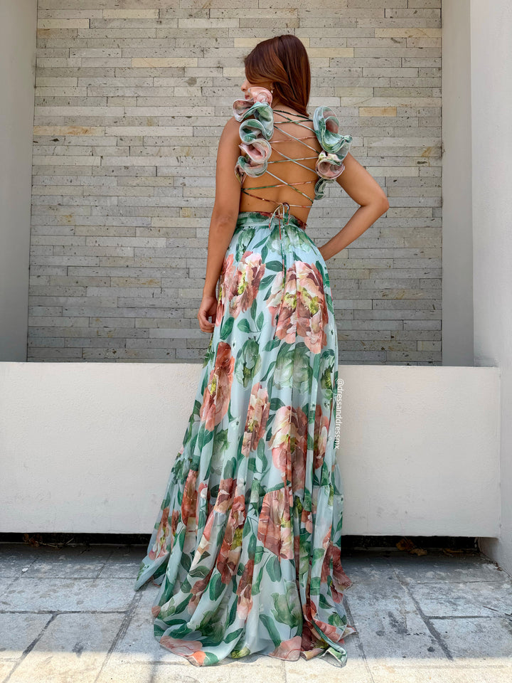 Vestido floral aqua