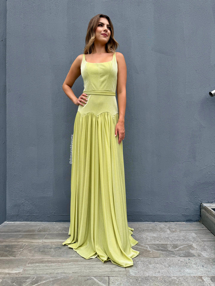 Vestido verde brillos