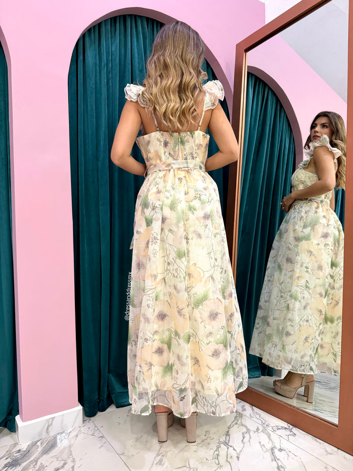 Vestido flores crema