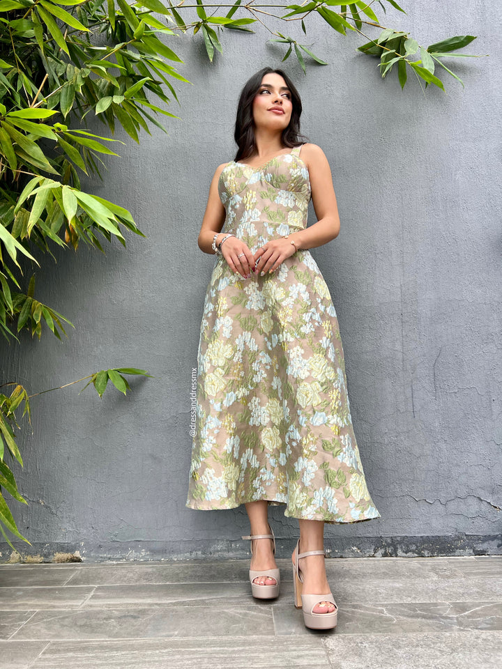 Vestido flores metálicas