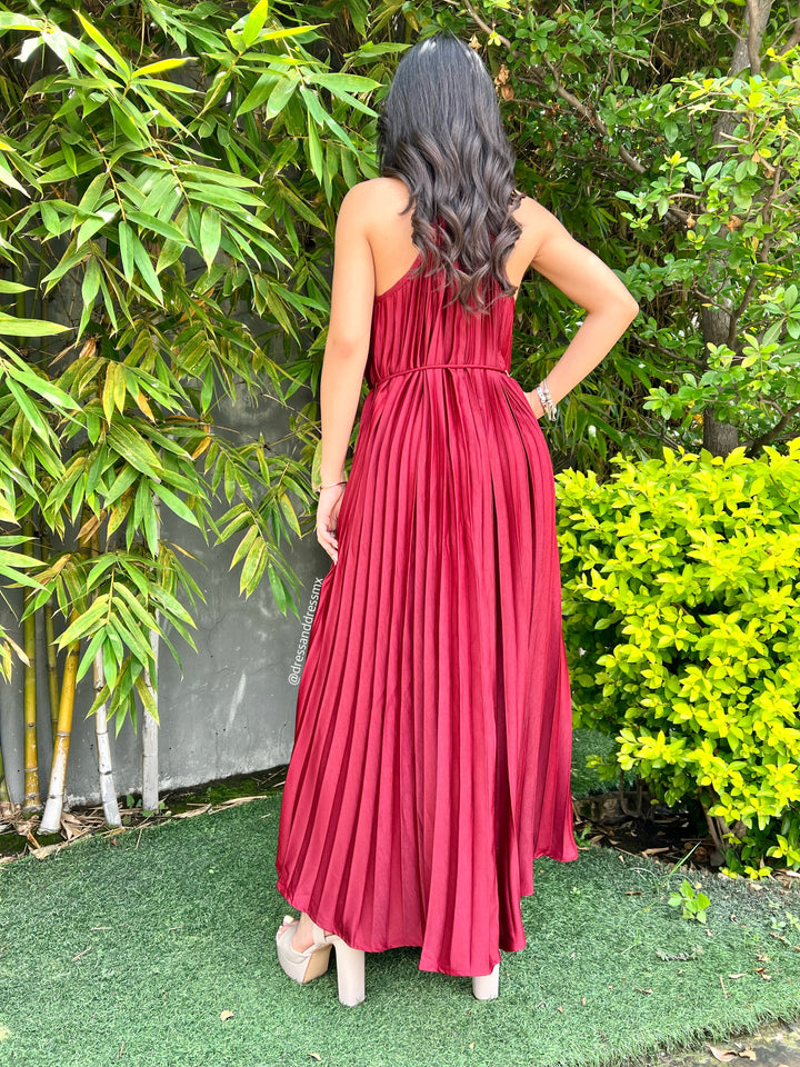Vestido midi tableado vino