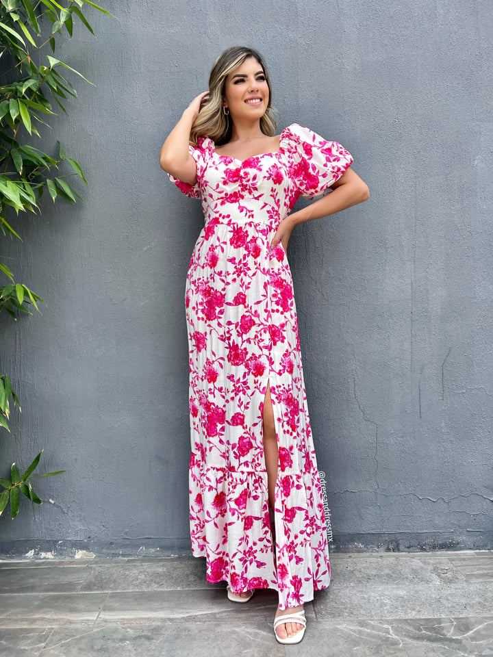 Vestido blanco flores rosas