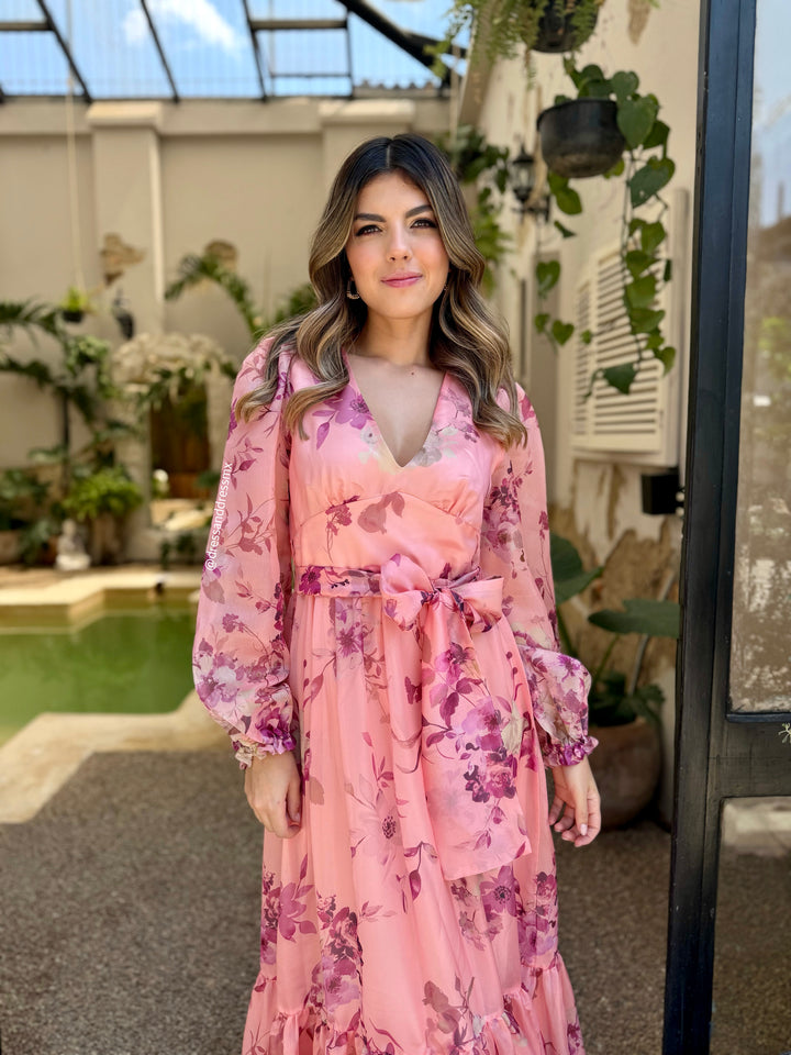 Maxivestido durazno flores