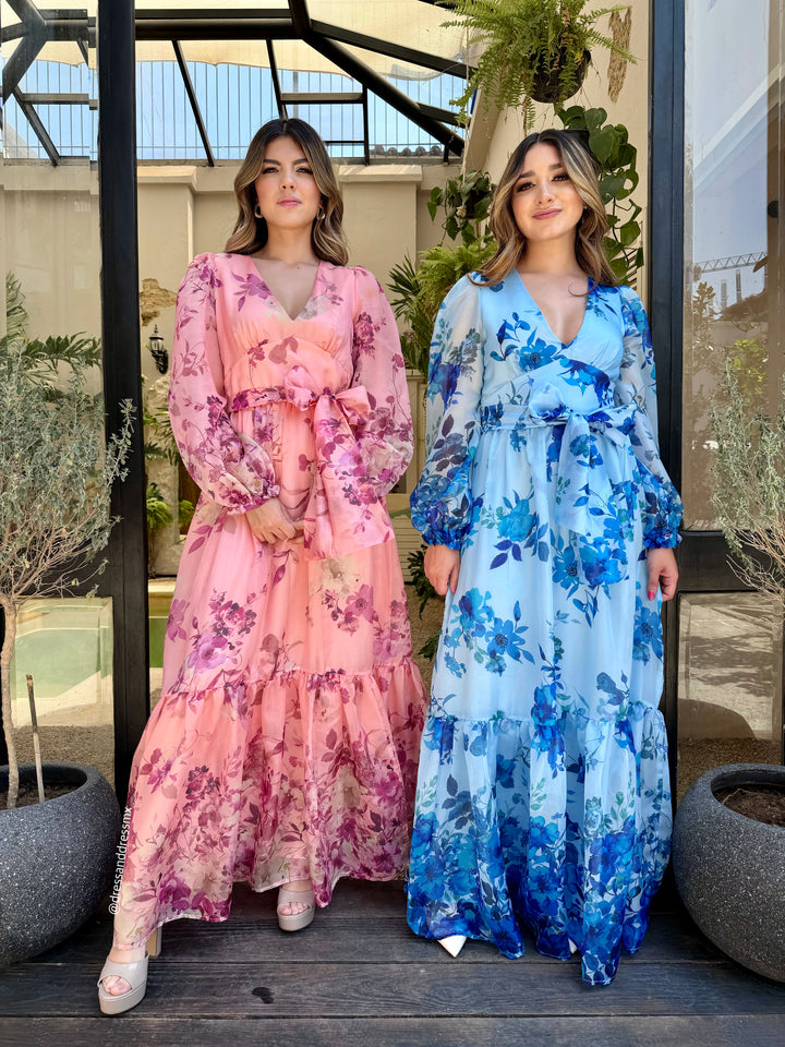 Maxivestido azul flores