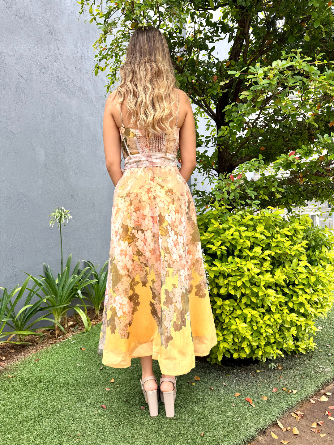 Vestido midi flores amarillo