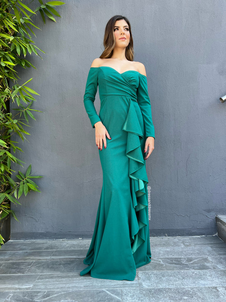Vestido verde volantes
