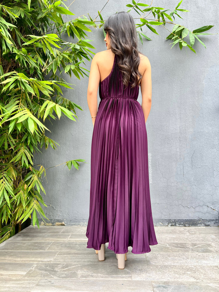 Vestido midi tableado morado