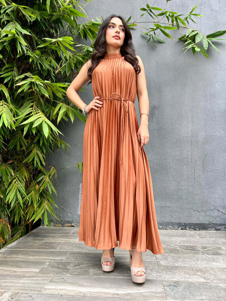 Vestido midi tableado chedron