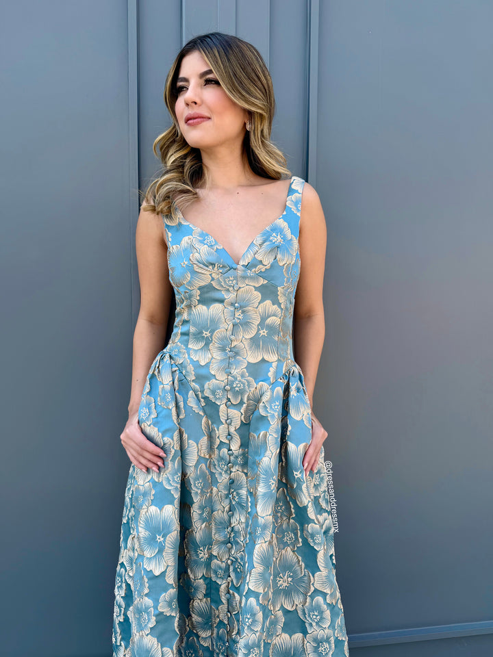 Vestido azulito con dorado