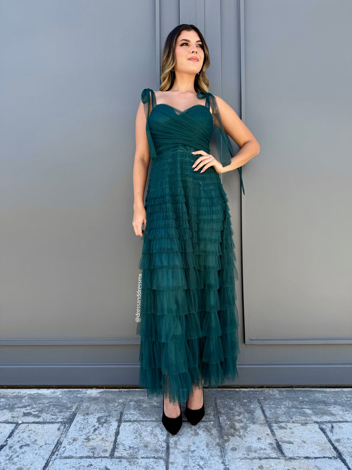 Vestido verde midi tul