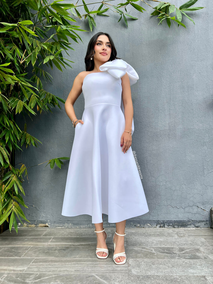 Vestido midi moño hombro