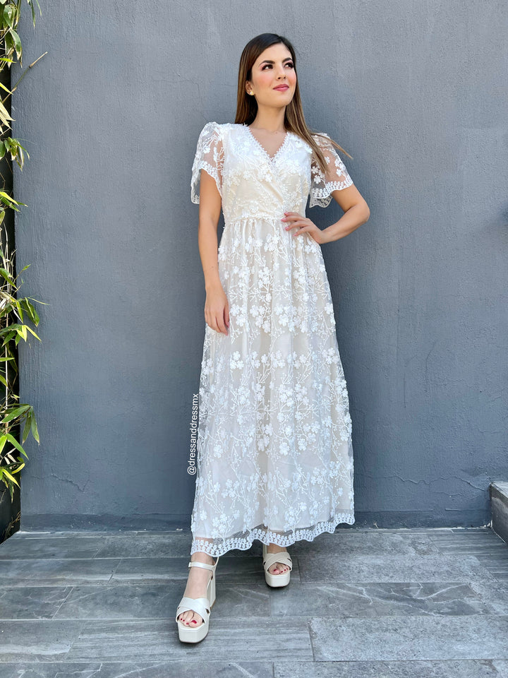 Vestido midi encaje flores