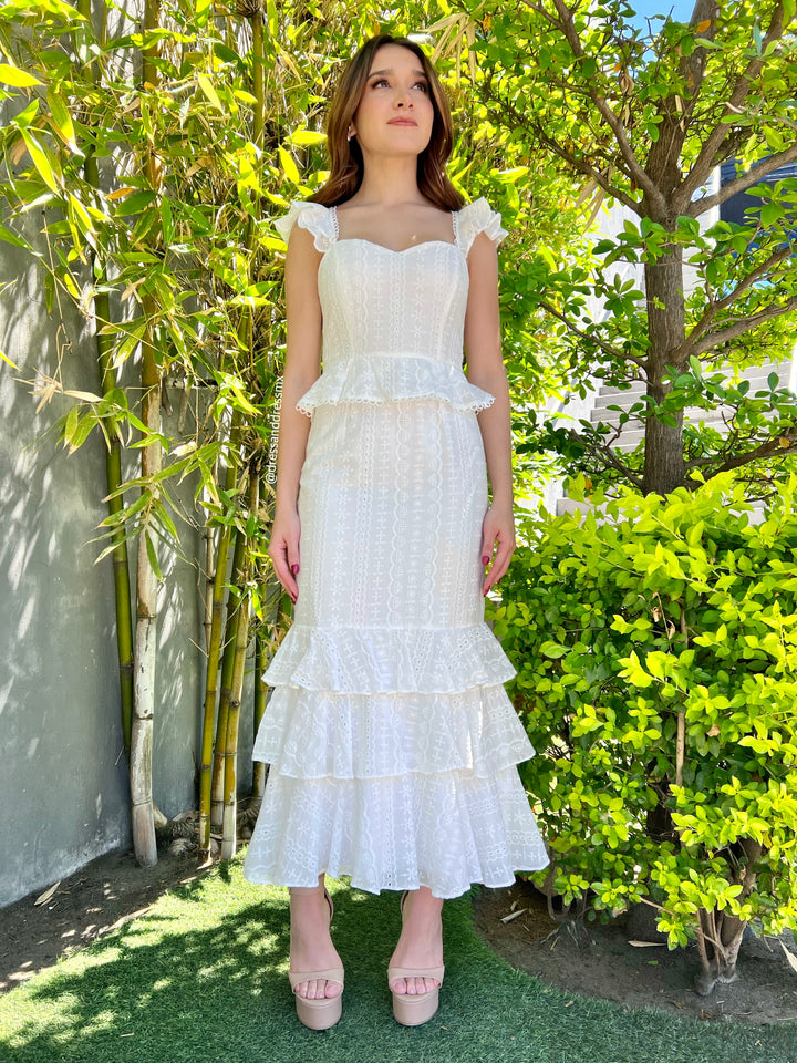 Vestido midi ivory peplum