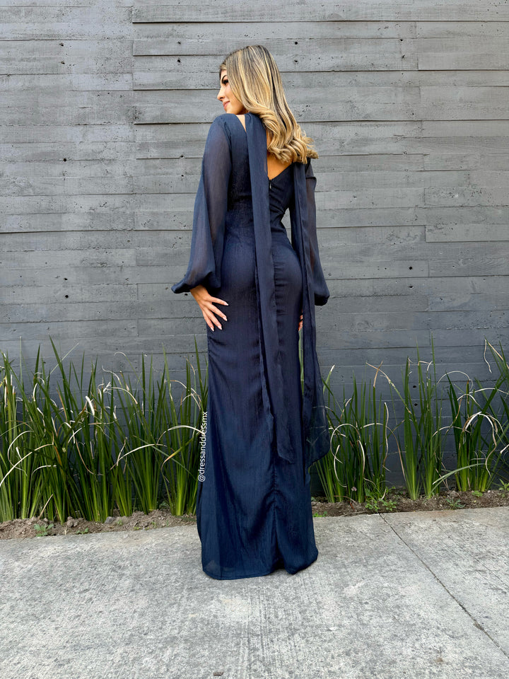 Vestido manga larga azul marino