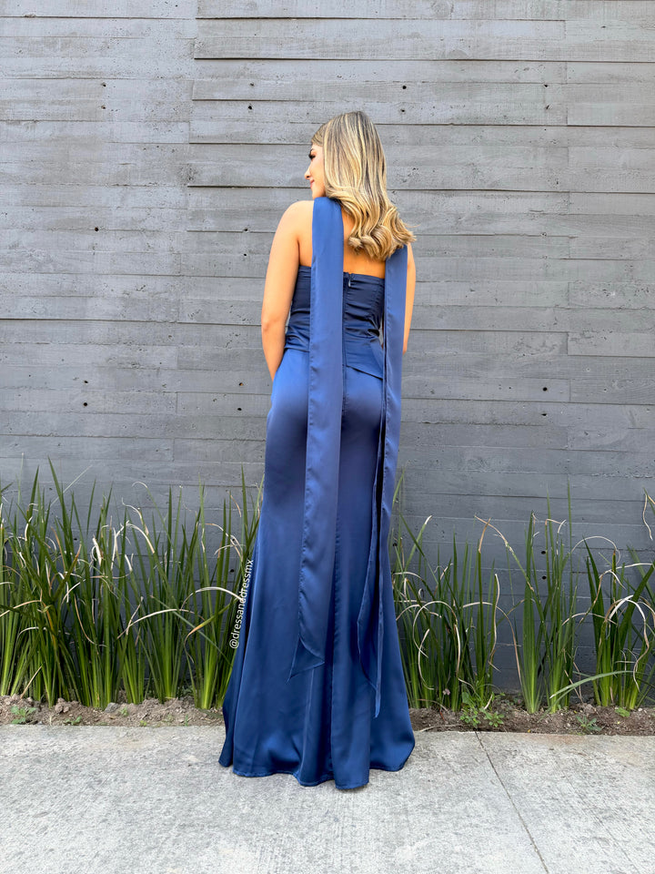 Vestido navy satin