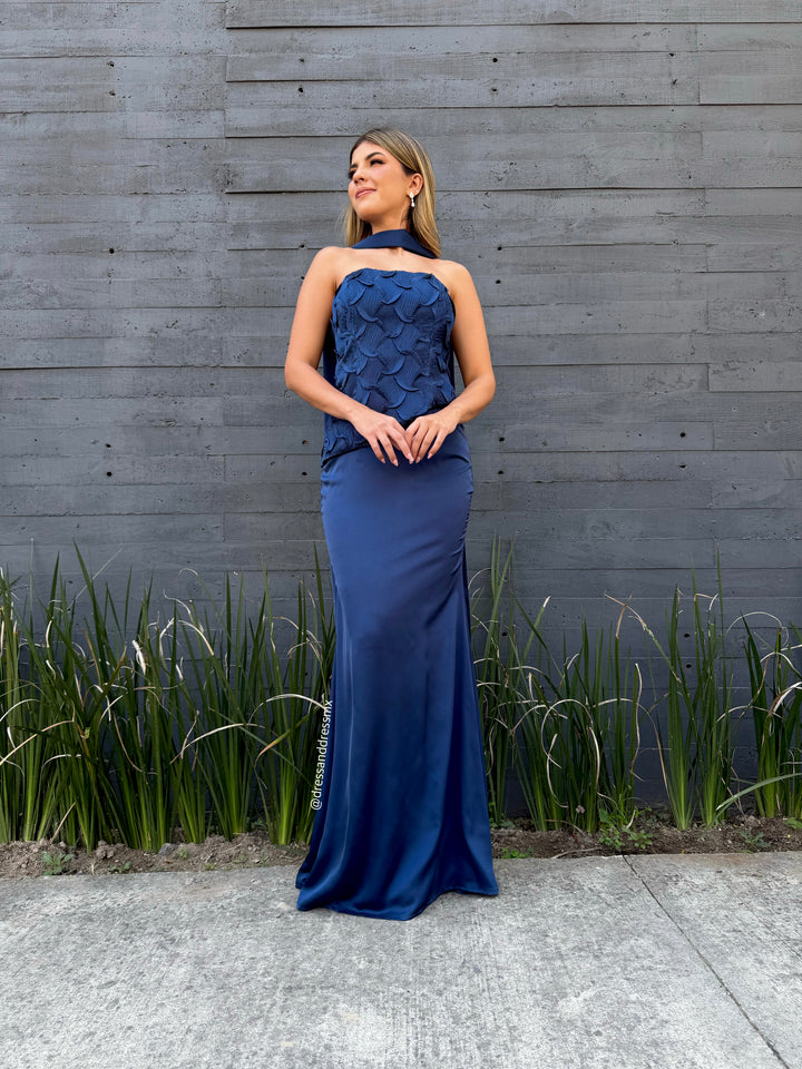 Vestido navy satin